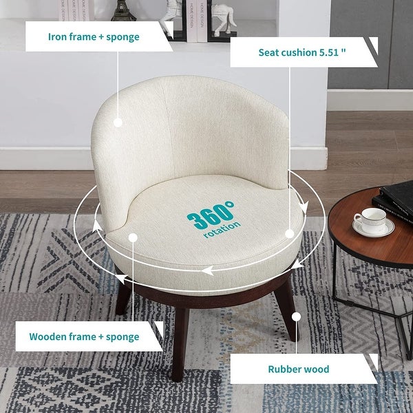 360-Degree Swivel Chair Armchair， Round Accent Barrel Chair in Wool Linen Fabric， Modern Leisure Arm Chair