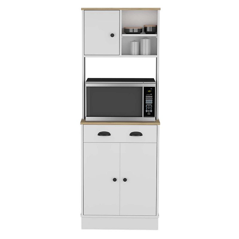 DEPOT E-SHOP Selmer Pantry Cabinet with Drawer and 3-Doors， White / Macadamia