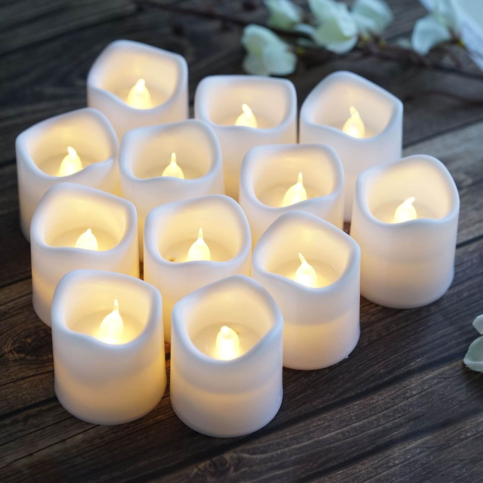 12 Pack Classic White Flameless LED Votive Candles, Battery Operated Reusable Candles