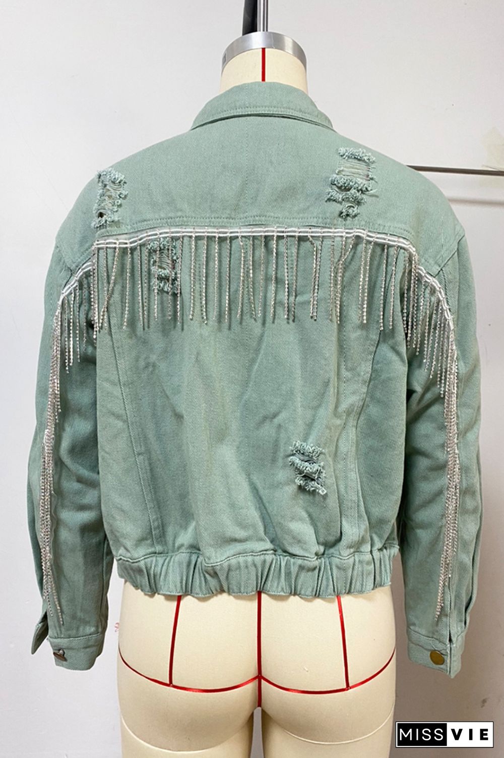 Distressed Chains Tassle Ripped Denim Jacket