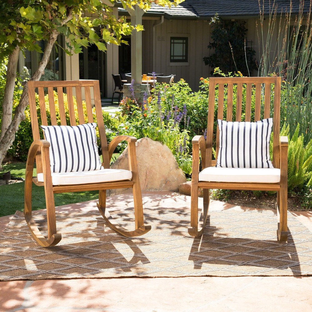 Cayo Outdoor Acacia Wood Rocking Chair with Water Resistant Cushions (Set of 2) by Christopher Knight Home