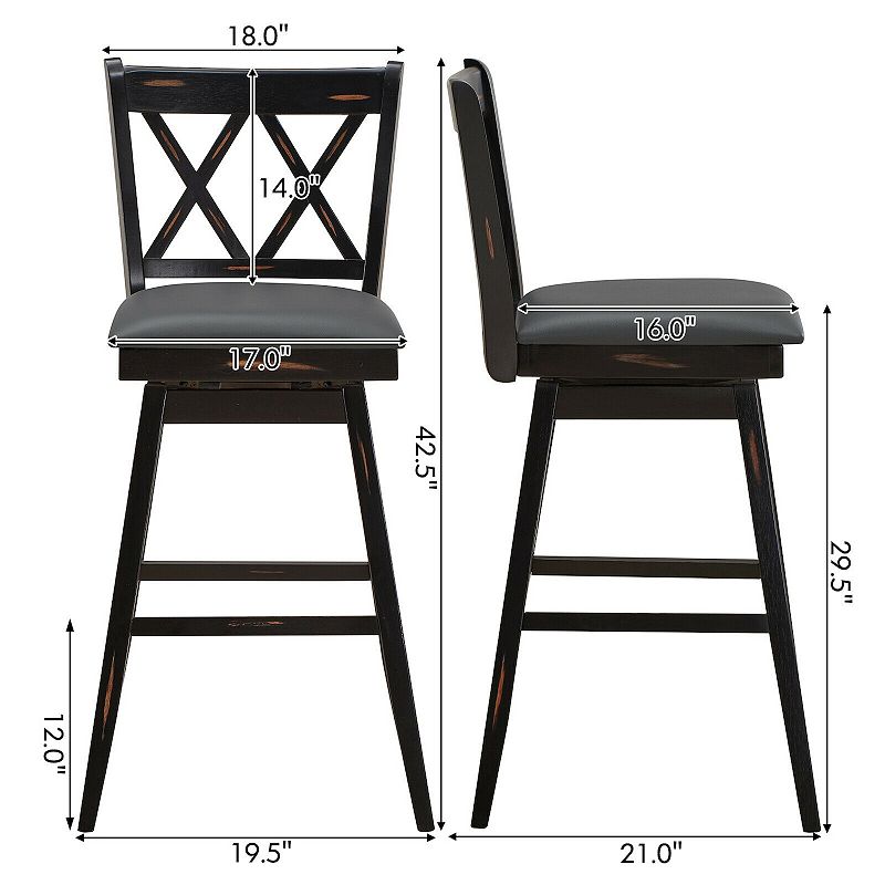 2 Pieces 29 Inches Swivel Counter Height Barstool Set with Rubber Wood Legs