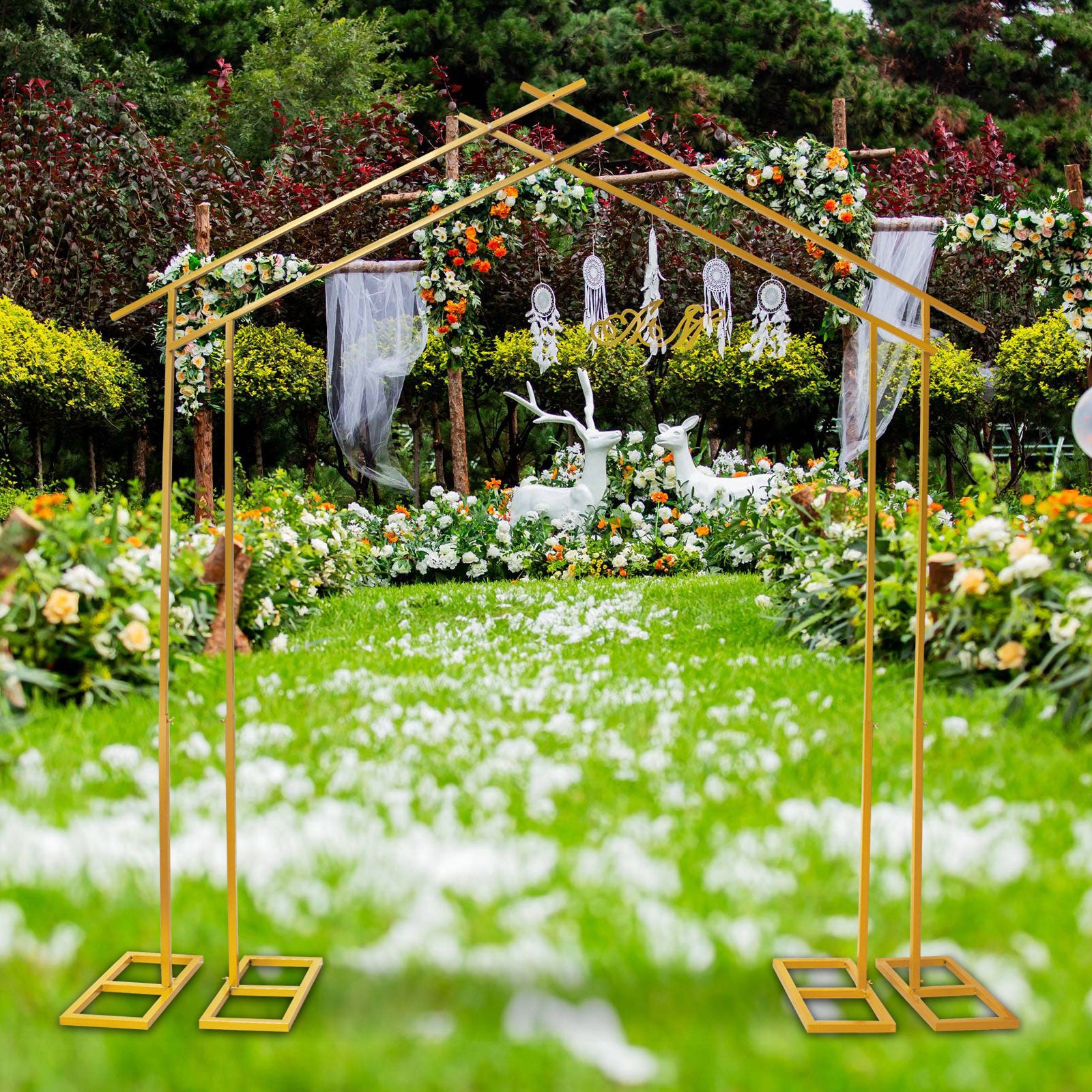 ANQIDI Wedding Arch Metal Garden Arbor Backdrop Stand Gold Double Arch Rack for Party Decor