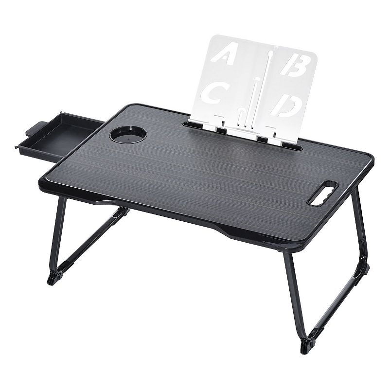 Foldable Laptop Bed Desk with Storage Drawer Reading Holder Water Slot