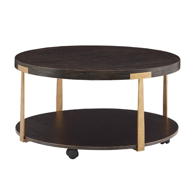 Lars Round Coffee Table Wood And Metal T brace Espresso Inspire Q