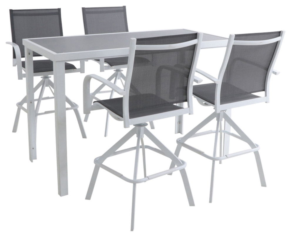 Harper 5 Piece Outdoor High Dining Set With Swivel Bar Chairs and Bar Table   Transitional   Outdoor Dining Sets   by Almo Fulfillment Services  Houzz