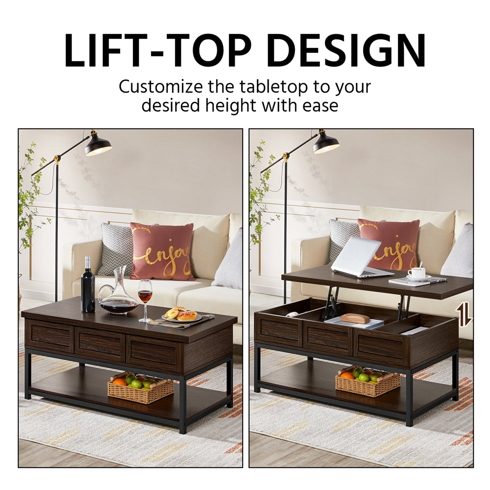 Alden Design Wooden Lift Top Coffee Table with Storage Shelf, Espresso