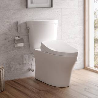 TOTO Aquia IV Arc 2-Piece 0.91.28 GPF Dual Flush Elongated Comfort Height Toilet in Cotton White S500E Washlet Seat Included MW4483046CEMFGN#01