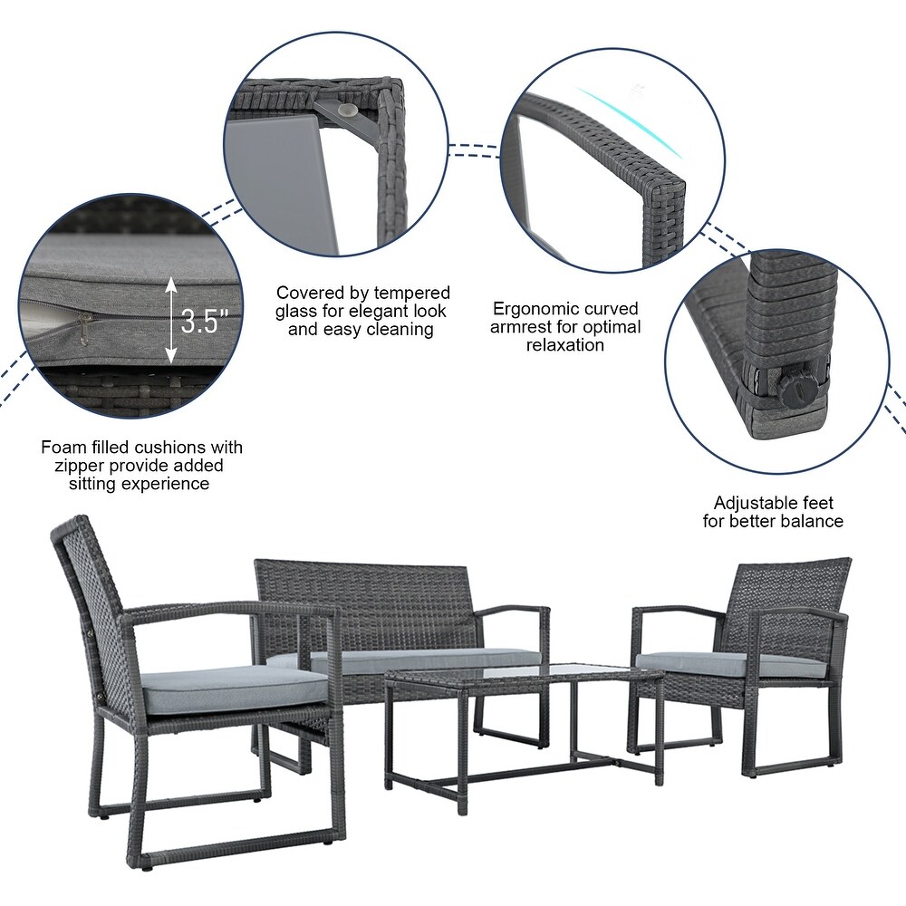 Steel/ Resin Wicker 4 piece Outdoor Patio Seating Set with Coffee Table