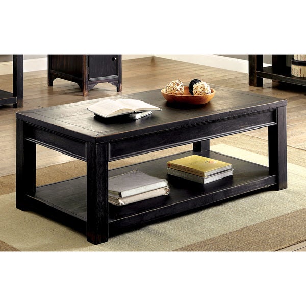 Furniture of America Dill Black 48-inch Solid Wood 1-shelf Coffee Table