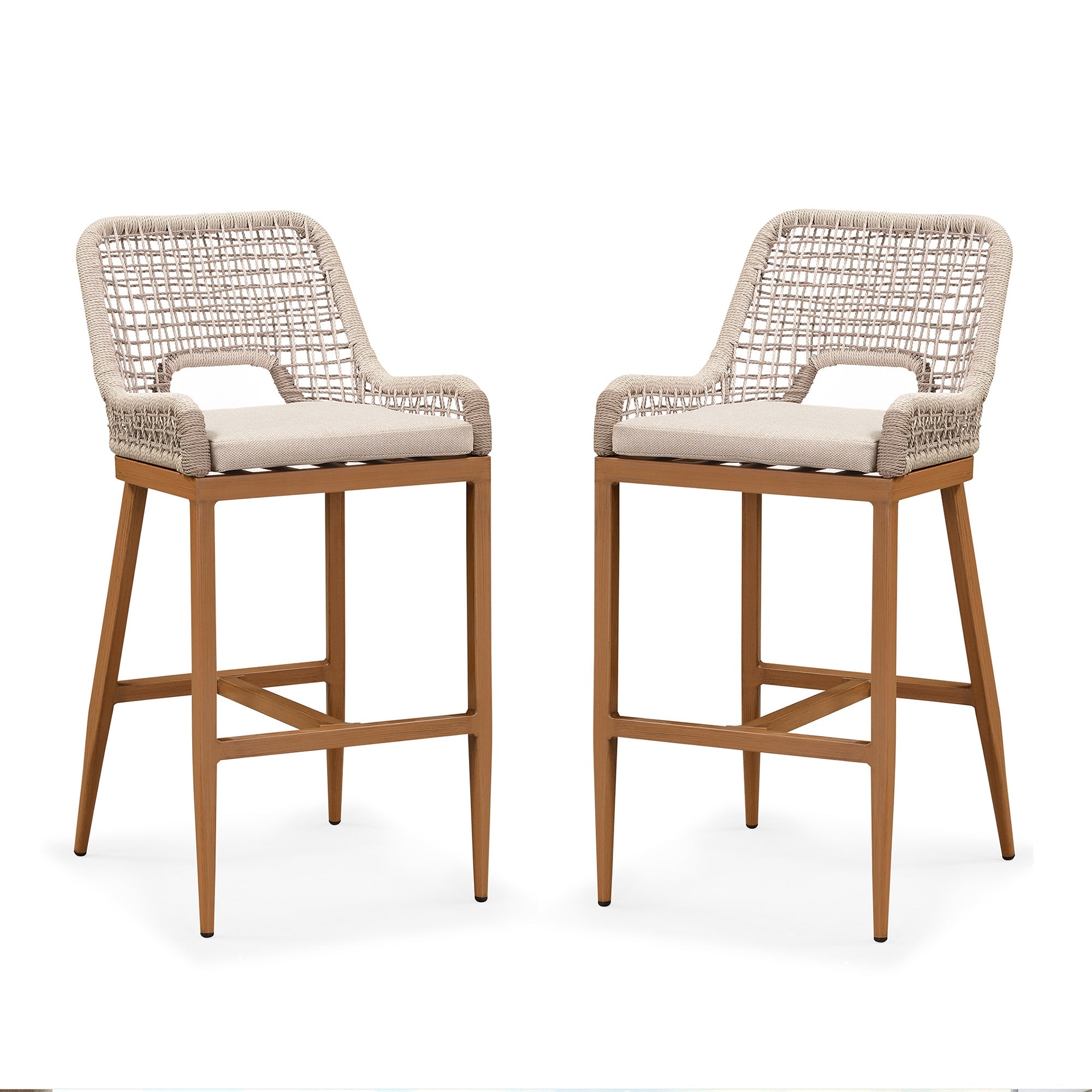 OPEN BOX I PURPLE LEAF 2 Set Outdoor Bar Stool Chair Set, Modern Counter Height Bar Stool, Cushion Included