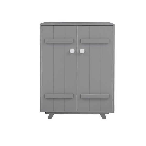 Modern Freestanding Wardrobe Cabinet with Hanging Rod 2 Doors， Wooden Home Furniture， Bathroom Storage Cabinet， Grey - - 37891401