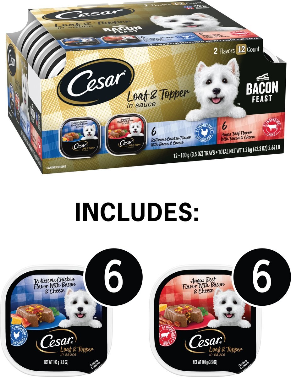 Cesar Bacon Feast Loaf and Topper Multipack Wet Dog Food Trays