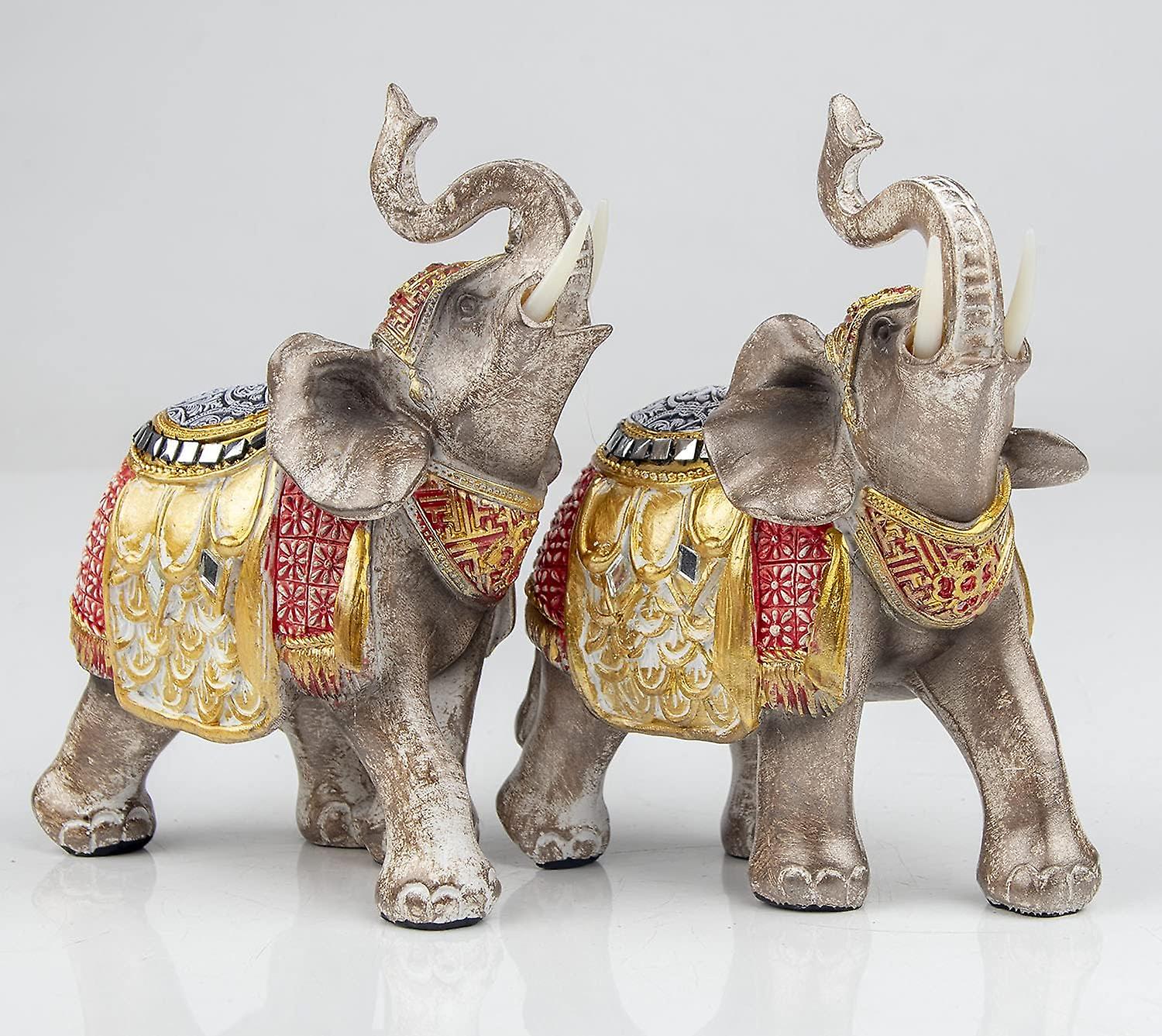 Wealth Lucky Elephant Figurine With Trunk Up Elephant Statue Collectible Figurines Perfect For Home Decor Gift，golden And Red