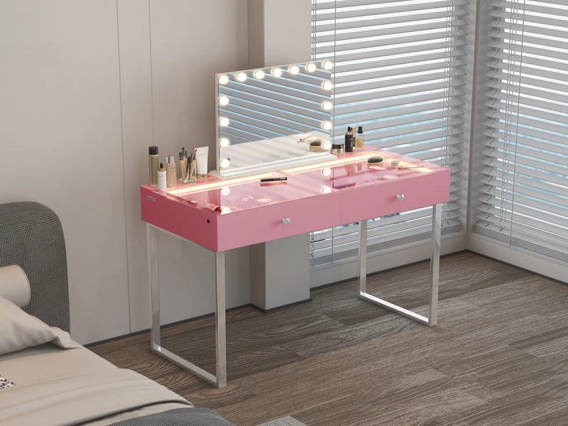 Alice Vanity Desk Pro - 2 Storage Drawers    VNT-Alice-A-WHT