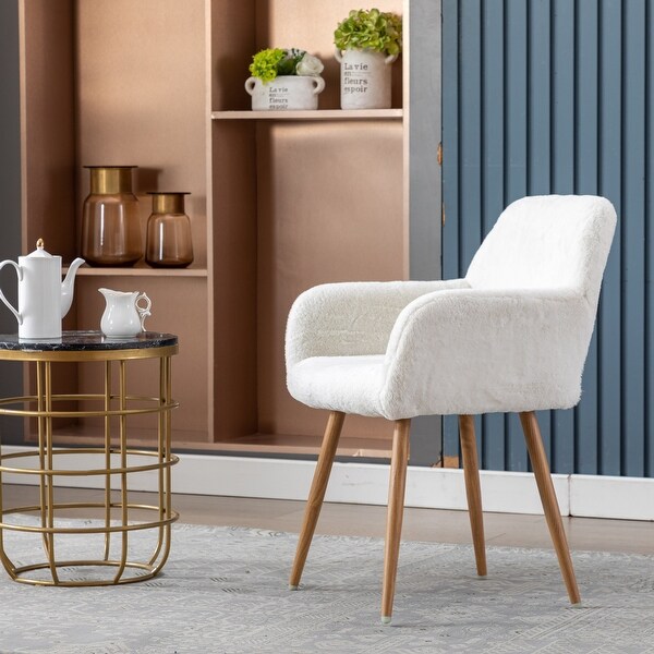 Dining Chairs with Faux Fur， Mid Century Side Chairs with Solid Painting Steel Leg for Dining Room