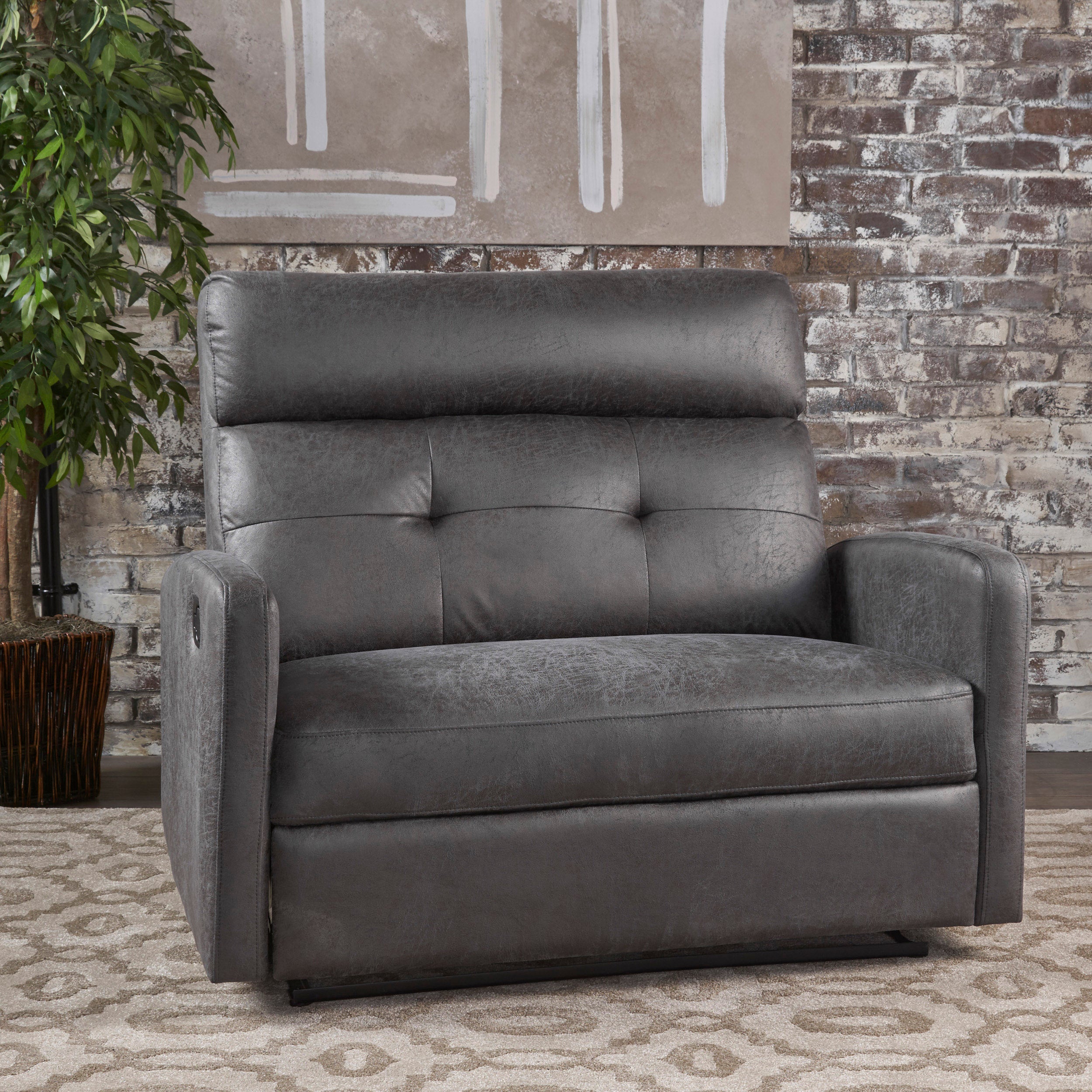 Hana Plush Cushion Tufted Back Microfiber Loveseat Recliner