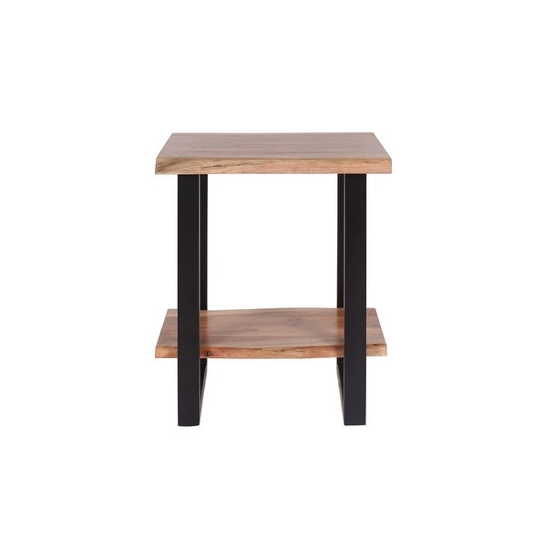 Hornby Modern Handmade Live Edge Acacia and Iron Two Tier Side Table