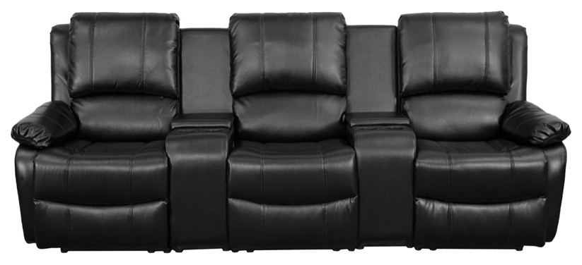 3  Seat Reclining Pillow Back Black LeatherSoft Theater Seating Unit   Contemporary   Theater Seating   by First of a Kind USA Inc  Houzz