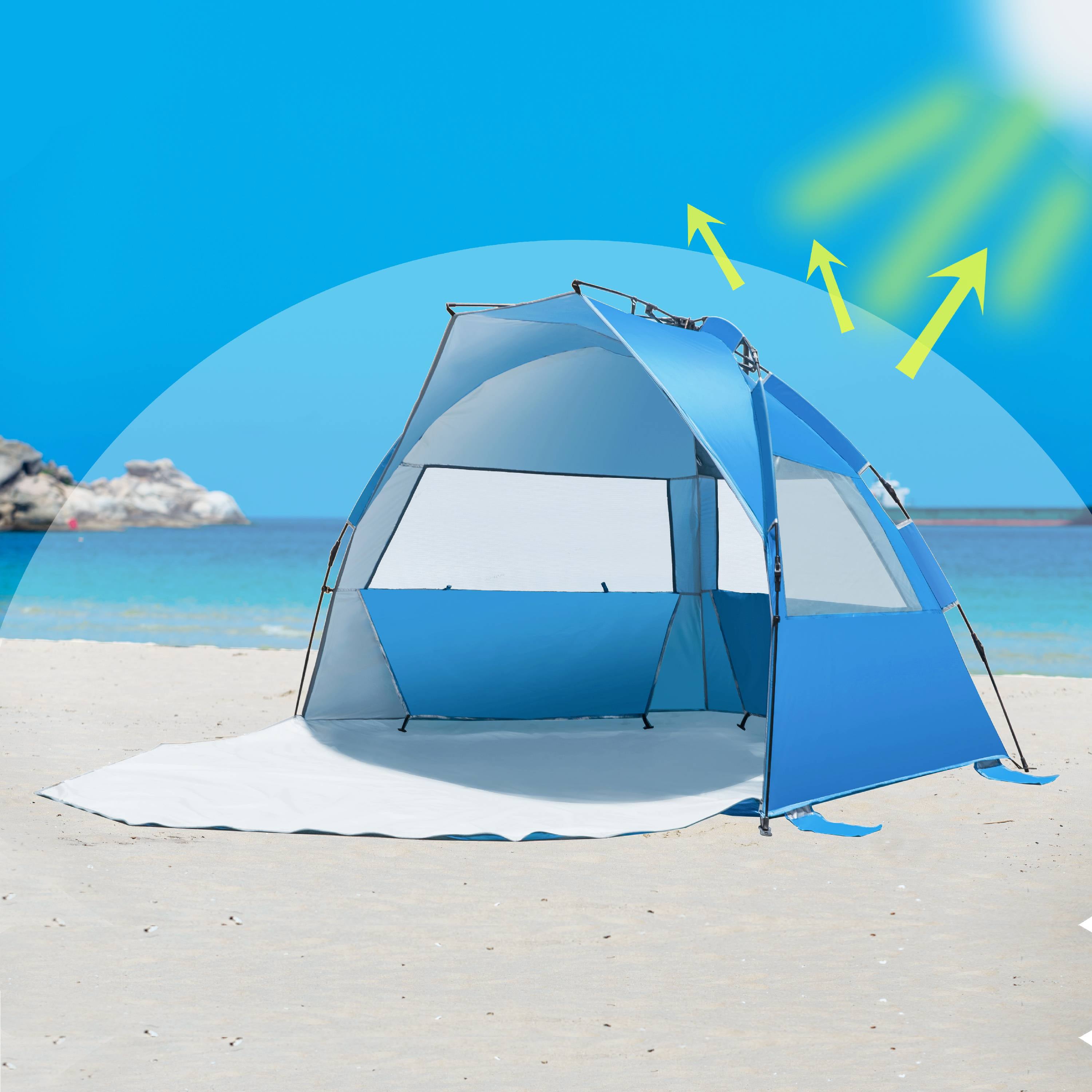 Outdoors Easy Up Beach Cabana Tent Sun Shelter， Deluxe Large for 4 Person