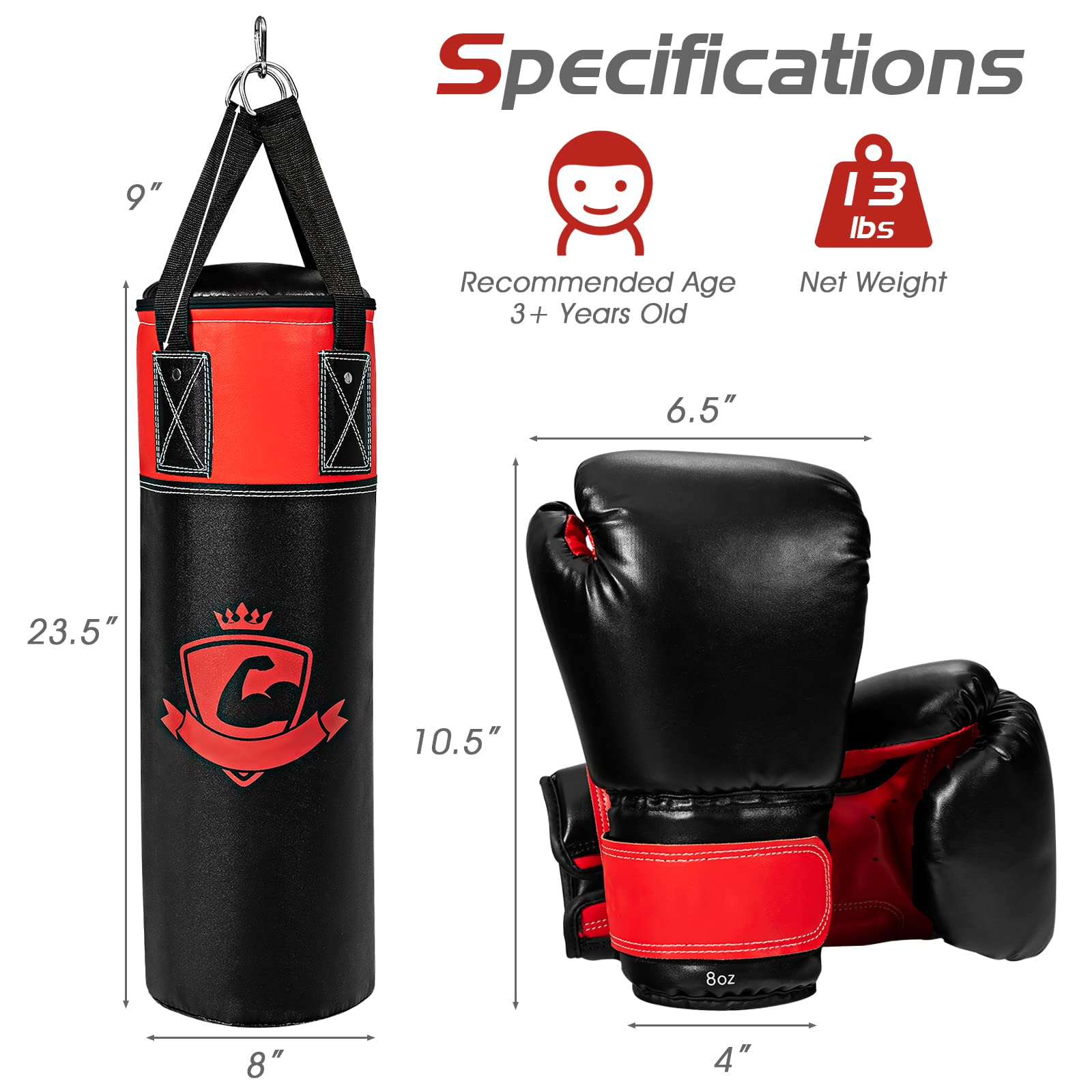 Costzon Kids Hanging Punching Bag Set, 6 PCS Filled 4-Tier PVC Boxing Set