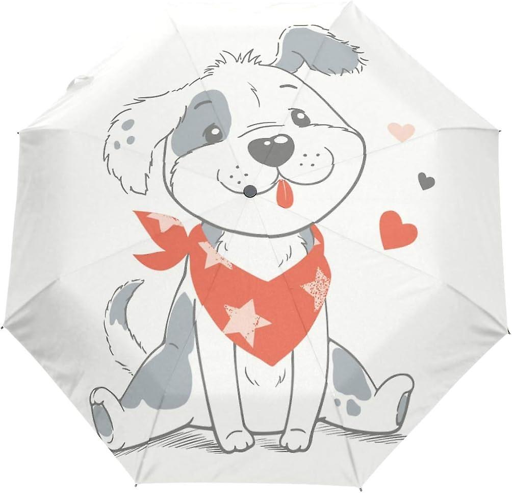 Travel Umbrella Automatic Windproof Foldable Umbrella Cute Dog And Heart