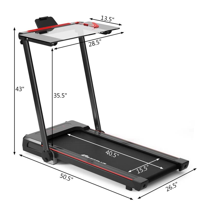 3-in-1 Folding Treadmill with Large Desk, 2.25HP Under Desk Treadmill, Workout Running Machine for Home Gym Office with LCD Speakers