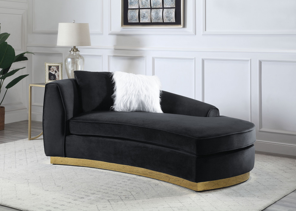 ACME Achelle Chaise With 2 Pillows  Black Velvet   Contemporary   Indoor Chaise Lounge Chairs   by Acme Furniture  Houzz