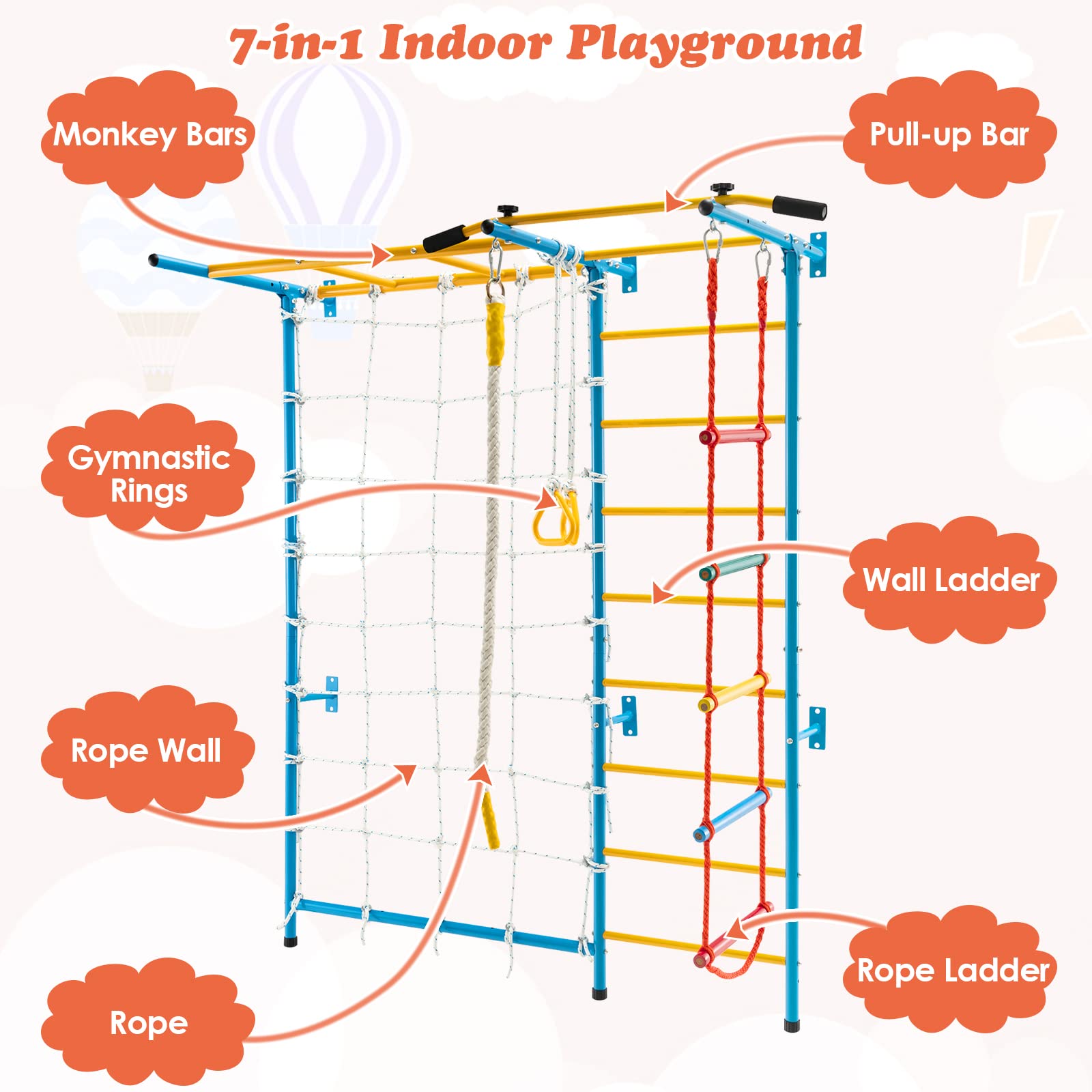 Costzon Climbing Toys for Toddlers, Kids Ladder Wall Set for Exercise, Indoor Steel Stall Bars with Wall Ladder