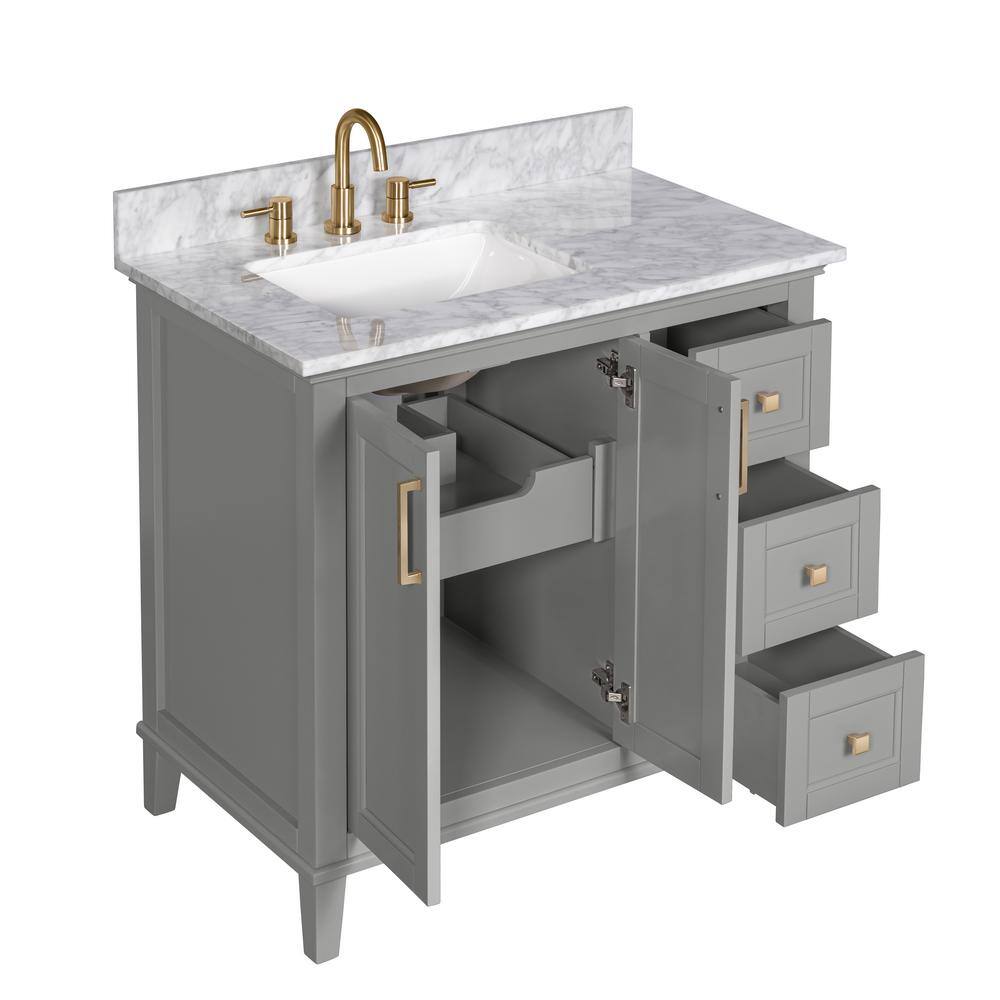 Home Decorators Collection Grayson 37 in. W x 22. D x 35. H Vanity in Storm Grey with White Marble Vanity Top 20305-VS37C-ST