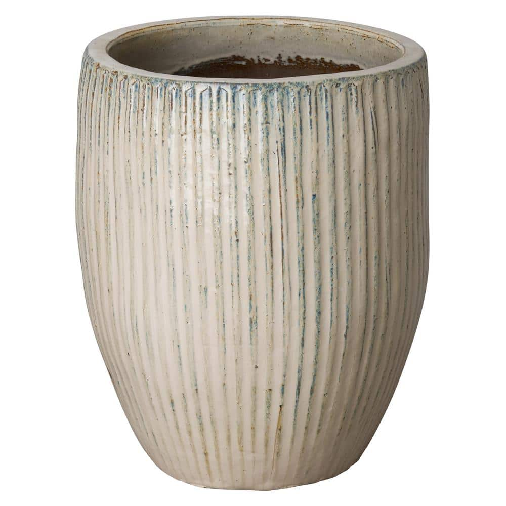 Emissary 18 in. D x 23 in. H Distressed White Ceramic Round Planter with Drainage Hole 12053DW-3