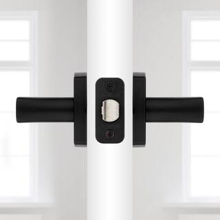 Kwikset Tripoli Matte Black Passage HallCloset Door Lever with Soft Modern Rose 720TPLMDT5146AL