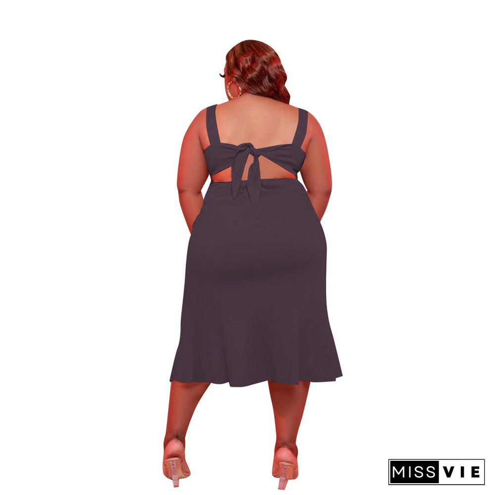 Plus Size Sleeveless Back Bow Single-breasted Dress