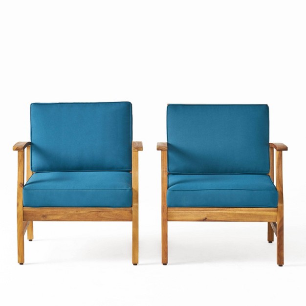 Perla 2pk Acacia Wood Club Chairs Teak blue Christopher Knight Home