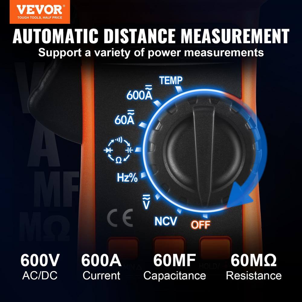 VEVOR 600 Amp Digital Clamp Meter DCAC Multimeter True RMS Auto Ranging 6000 Max Reading NCV Measurement LED Backlight QXBFZDKCWACDC2IU7V0