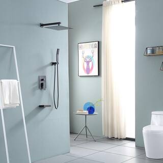 Logmey 3-Spray Patterns with 1.8 GPM 12 in. Wall Mount Dual Shower Heads with Waterfall Faucet in Oil Rubbed Bronze LMOR1326