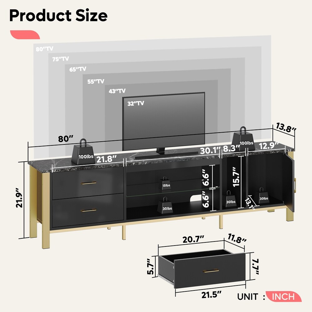 Modern TV Stands for 75/ 80/ 85 inch TV with 2 Drawers   80 inches