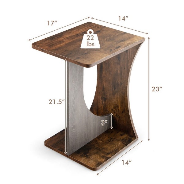 2-Tier Compact C-shape Sofa Side Table-Rustic Brown - 17