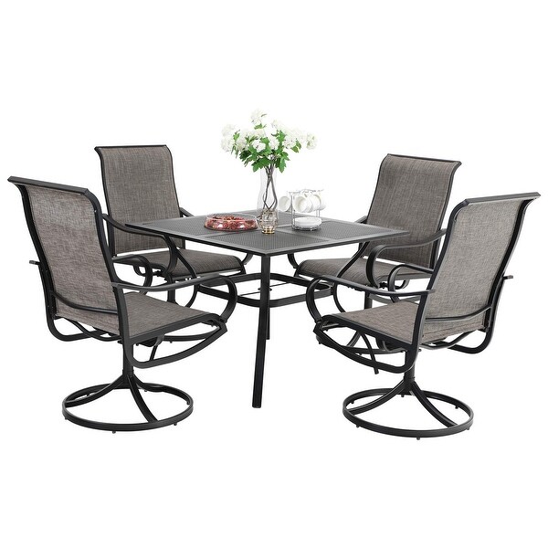 MAISON ARTS 5 Pieces Patio Dining Set，4 Sling Dining Swivel Chairs and 37