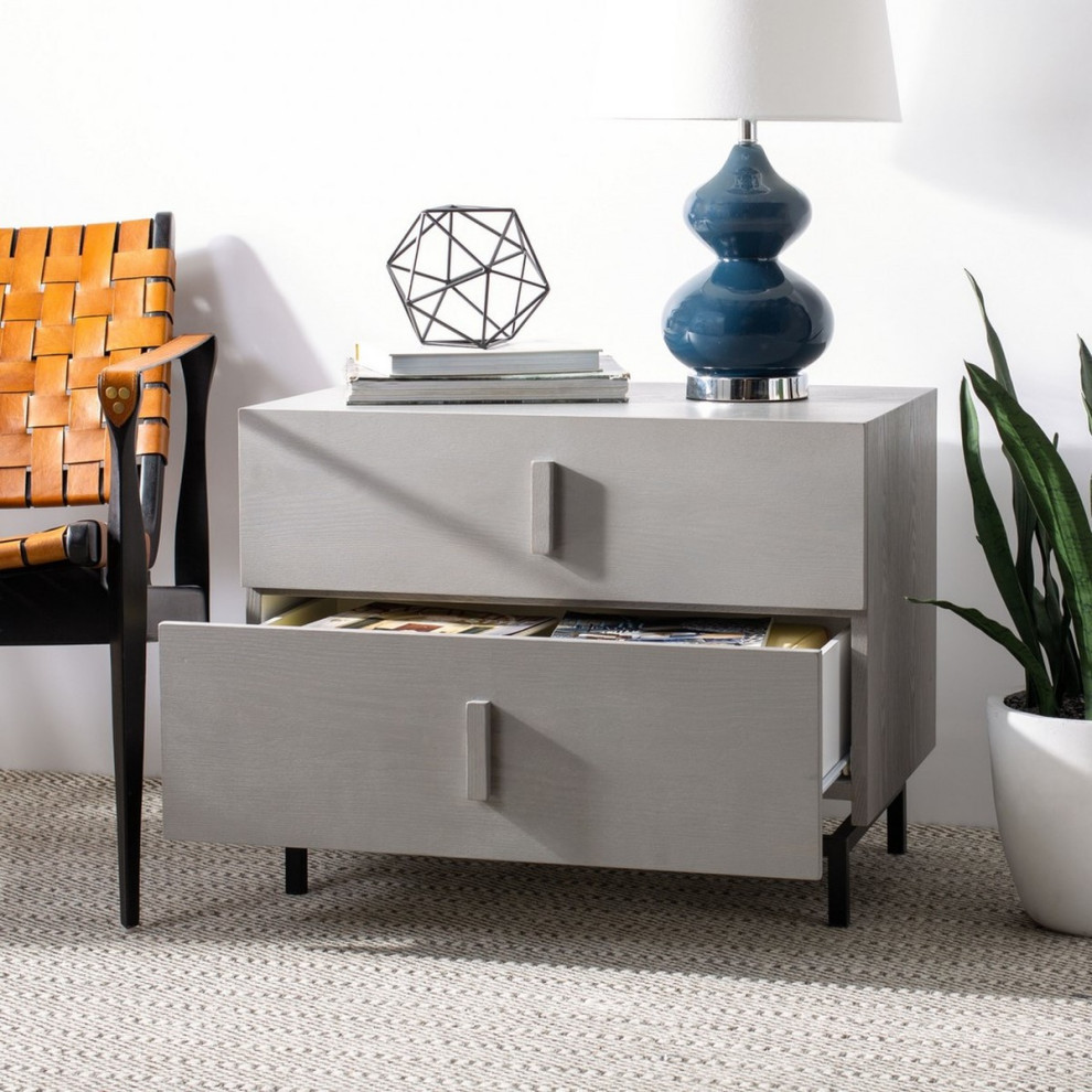 Chey Mid Century Scandinavian Lacquer Two Drawer Cabinet Grey/ Black   Modern   Accent Chests And Cabinets   by Virgil Stanis Design  Houzz