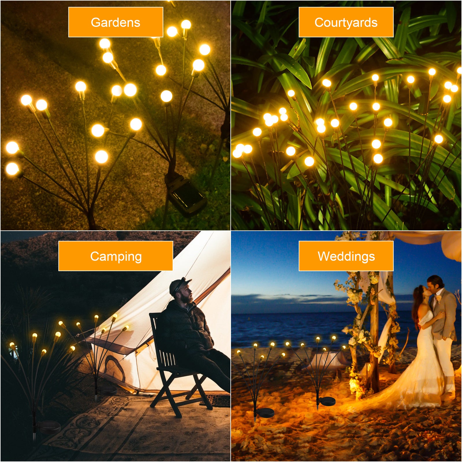 2pcs Solar Stake Lights， TSV LED Firefly Garden Light Waterproof Outdoor Solar Decorative Path Light Stake Lamp for Landscape Yard Patio Wedding Decorations Gifts