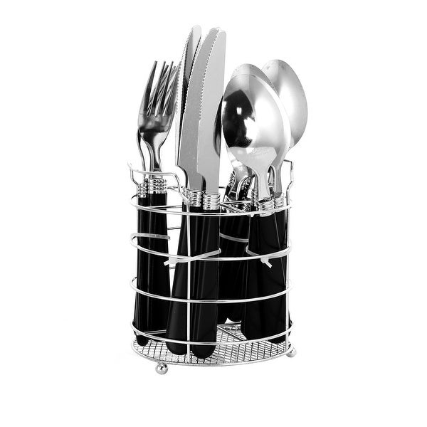 16 Piece Flatware in Black with Metal Caddy