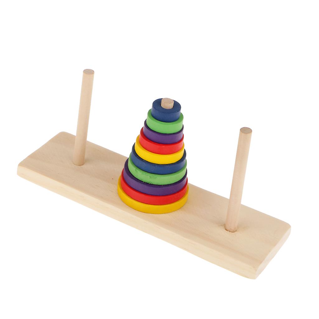 Born Pretty Tower Of Hanoi Wooden Puzzle 10 Rings Geometric Stacker Kids Developmental Toy， 10 Colorful Pieces