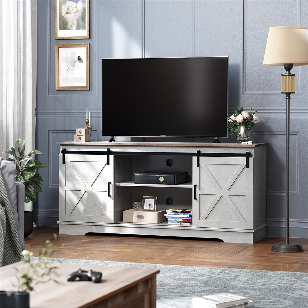 Evelynn TV Stand Sliding Barn Door Farmhouse Wood Entertainment Center for TVs Up to 65\