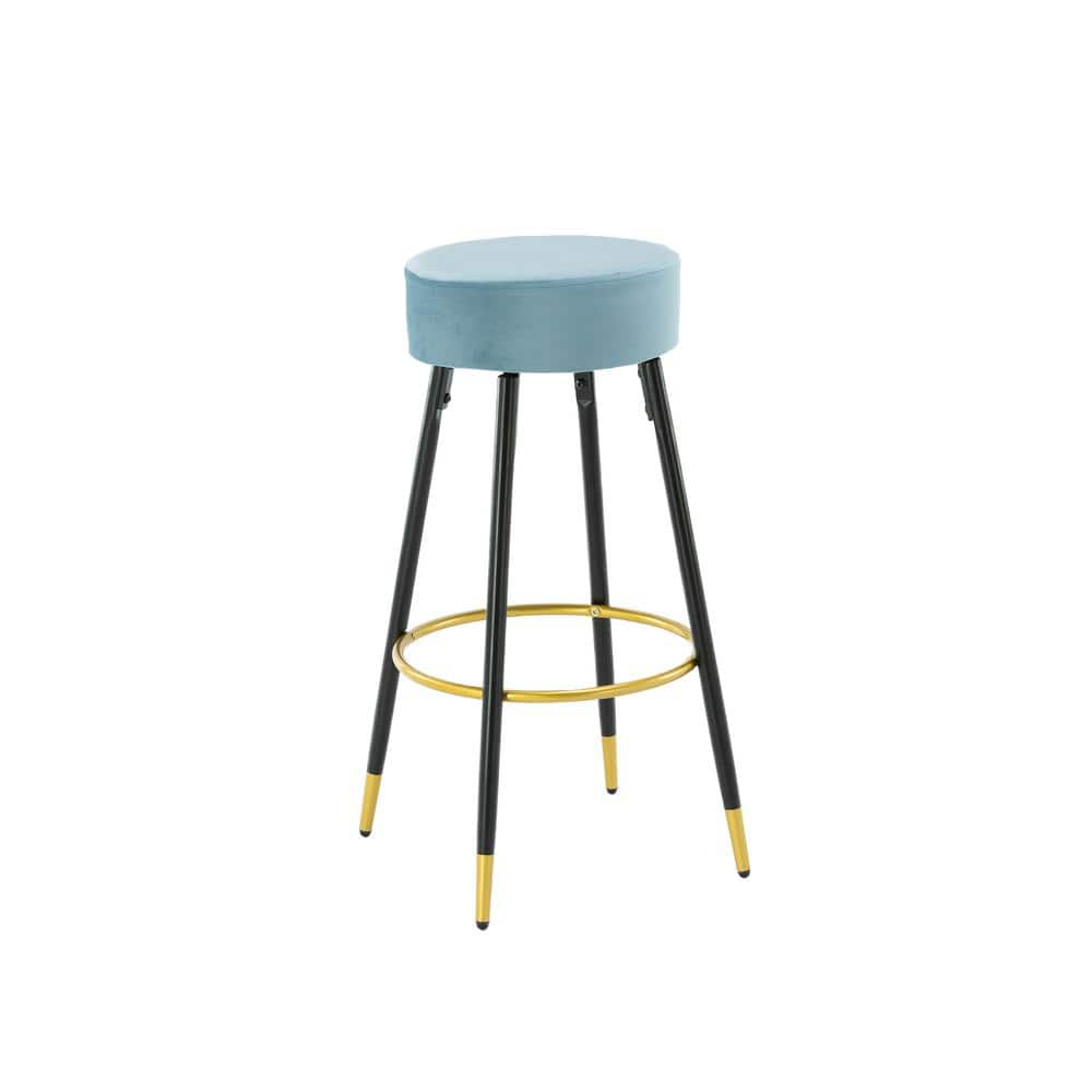 HOMEFUN 30 in. Light Blue Metal Frame Bar Stool with Velvet Seat (Set of 2) HFHDOF-052LB