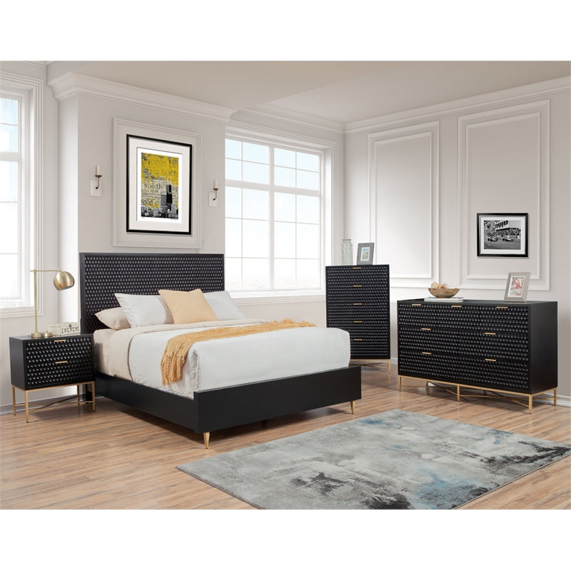 Home Square Two Drawer Wood Nightstand Set in Black (Set of 2)