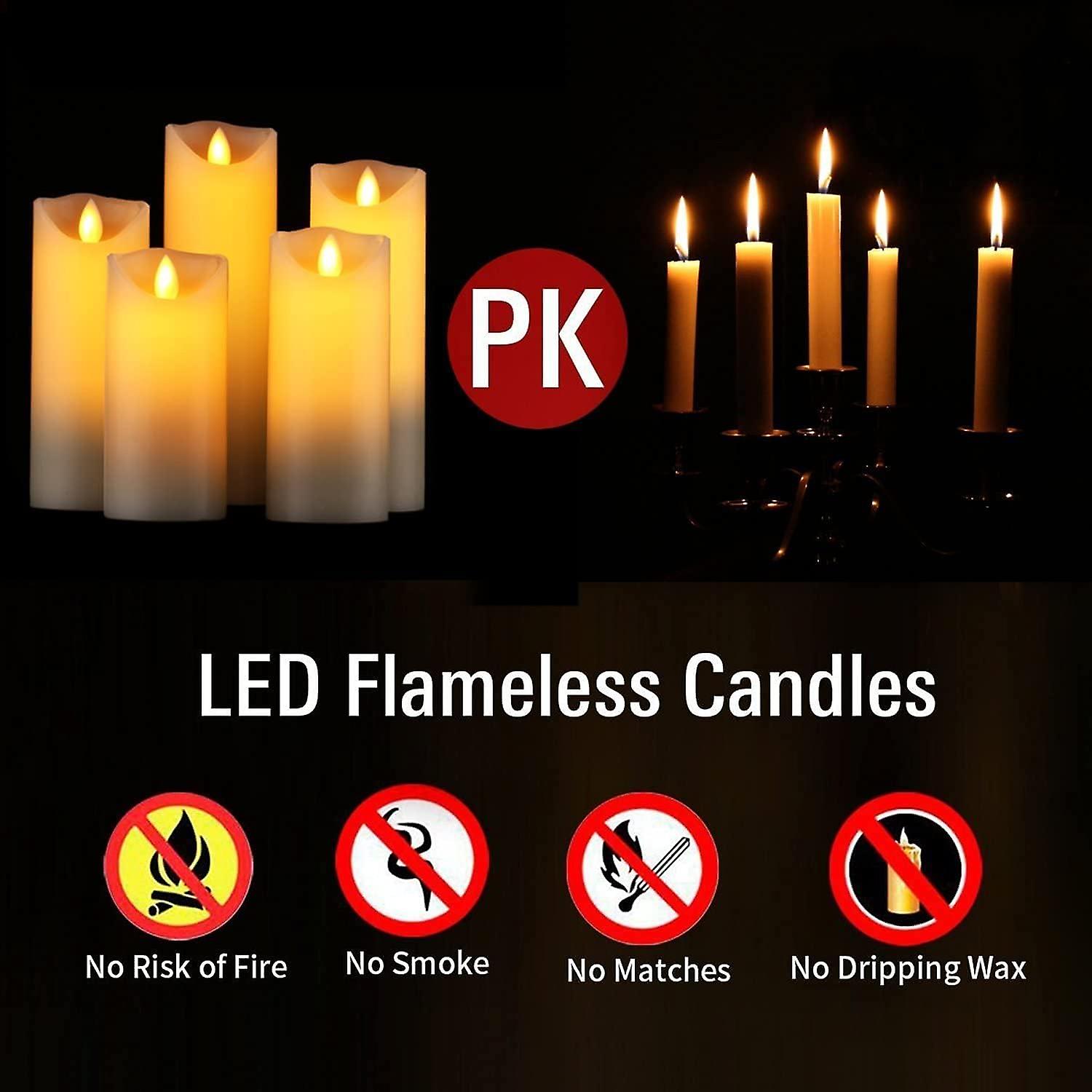 Led Candles，set Of 5 (10，12，15，17，19 Cm， Ivory)， Real Wax. With Realistic Flickering Flames， Remote Control With 10 Function Menus， 24 Hour Timer