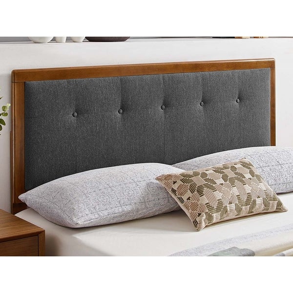 Marlin Traditional Charcoal Fabric Button Tufted Full Size Walnut Wooden Headboard - - 32157993