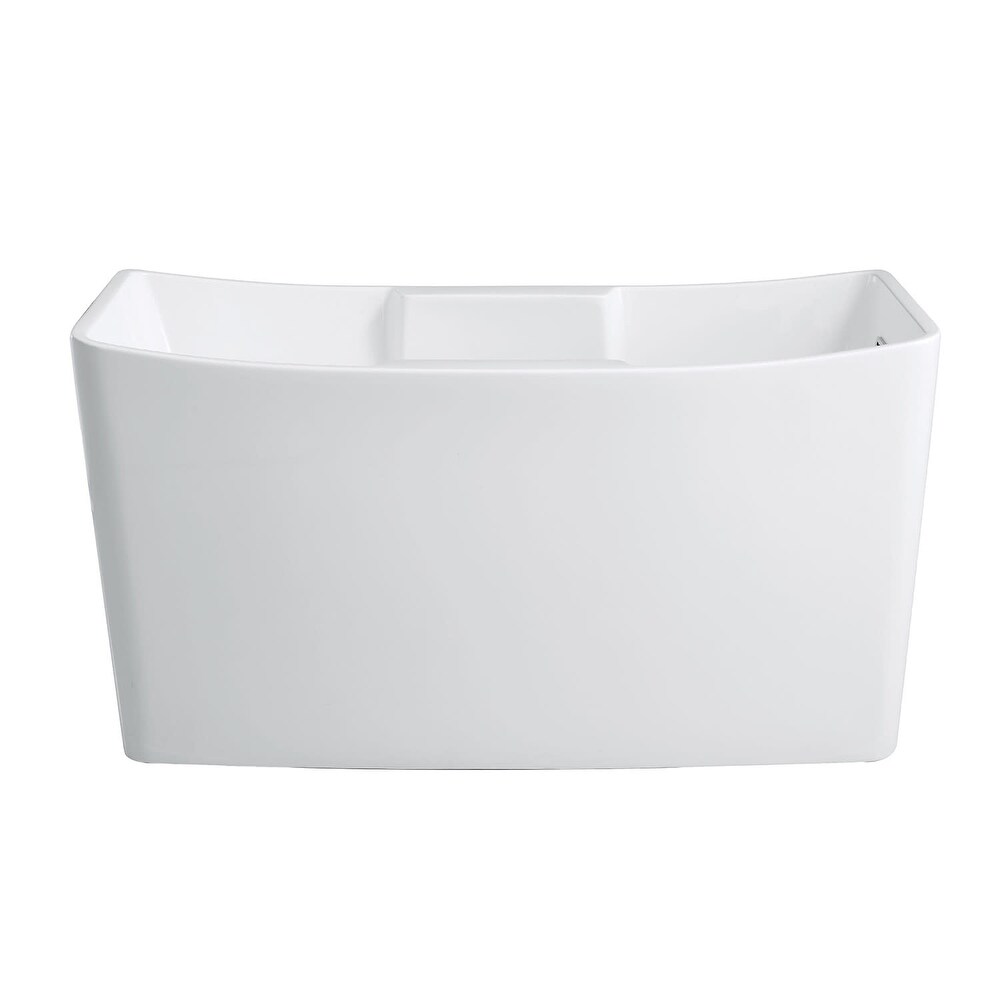 Aqua Eden 51 Inch Acrylic Rectangular Freestanding Tub with Drain and Integrated Seat in Glossy White