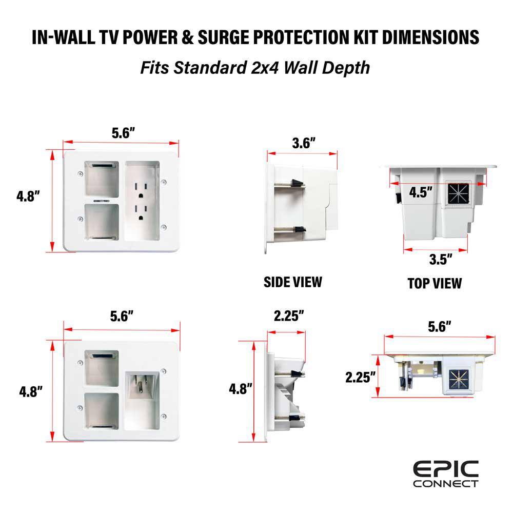 Epic Connect Flat Panel TV Surge Protected Power Relocation Organizer Kit EC-IWS2